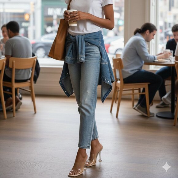 Fashion Nova Transparent Stiletto Heels Beige Bottoms Size 9 - Picture 1 of 9